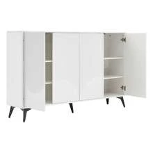 (=N625P210458459W) White Sideboard, 160 Cm Wide, Multifunctional Sideboard, Chest Of Drawers, Tall Display Cabinet With Adjustable Shelves, 4 Doors, Metal Legs - White - View 10