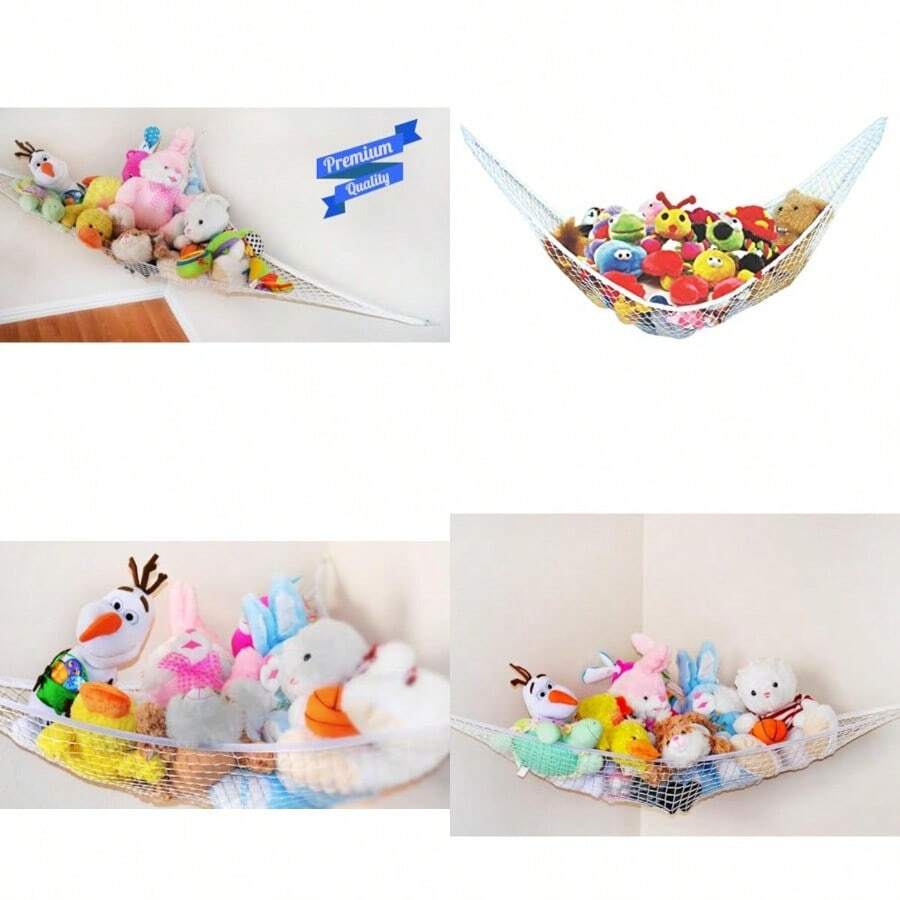 Enovoe Stuffed Animal Toy Hammock - Best For Keeping Rooms Clean Organized and Clutter-Free Comes with Bonus Free e-Book Toy Organizer Storage Net is Durable and Easy to Install - Blanco - Ver 1