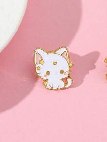 1pc Cute Cartoon Animal Series Enamel Pins With Oil Drop Effect Star, Moon, Cats For Hat, Bag, Clothes Decoration.Ideal As Festival Gifts - 白色 - 查看 4
