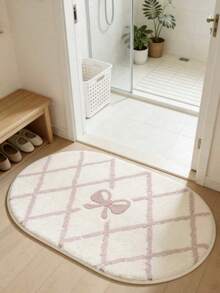 1pc Pink & White Oval Rug, Cute & Cozy Style, Decorative Carpet, Bedroom Decor, Small Rug, Carpet, Home Decor, Living Room Rug, Small Living Room Rug, Bedroom Rug, Living Room Home Decor, Outdoor Rug, Washable Rug - Multicolor 4 - View 3