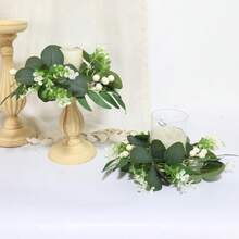 1/2/4pcs Long-Lasting Realistic Small Green Eucalyptus Leaf Wreath, Bohemian Style Small Wreath Suitable For Indoor Pillar Candle Holder, Spring/Summer Wedding, Desktop Christmas Decoration - Army Green - View 4