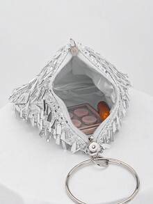 1个女士时尚复古宴会包，多色叶子和花卉图案拼接斜挎迷你方盒包，适合搭配晚礼服、参加派对、购物、生日、情人节礼物，图案随机。 - 銀色 - 查看 6