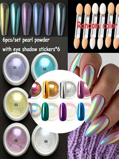 Nail Powder In Multiple Colors, Goddess Effect Gold & Silver Nail Powder, Mermaid White Pearl Powder Y2K Style Nail Powder, Metallic Mirror Powder Nail Art Decoration DIY