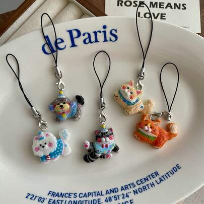 5pcs Playful Animal Resin Pendant Phone Lanyard, Phone Charm, Cute Phone Accessories, Soft & Lovely Phone Hanging Decoration For Backpack, Gift For Girlfriend, Suitable For Phone, Camera, Backpack