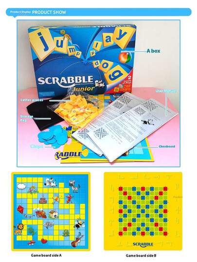 Word-Building Board Game- Scrabble Junior Crossword Game .Kids Educational Spelling Board Game . Learn English Words Fun 2 Levels Of Play . Educational Toy For Kids Ages 3+. Learn Vocabulary & Spelling Through Play.