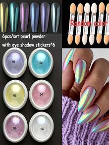 Poudre à ongles de plusieurs couleurs, poudre à ongles effet déesse or & argent, poudre à ongles perle blanche fausse sirène style Y2K, décoration DIY nail art miroir métallique pailleté - Multicolore - Voir 9