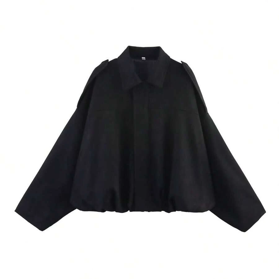 ZA's Popular New-Style Suede Textured Aviator Jacket. - 黑色 - 查看 1