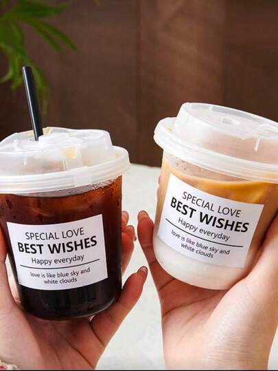 1pc/20pcs Insulated Plastic Cup With Lid, Leak-Proof Design (Random Sticker Styles), Suitable For Milk Tea, Coffee, Juice And Other Beverages. Great For Takeout From Beverage Shops Or Homemade Drinks. U-Shaped Cup, Stylish And Practical.