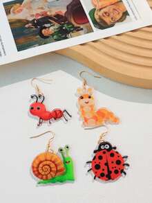 1对春夏亚克力2D昆虫卡通耳环，趣味毛毛虫、蚂蚁、瓢虫、蜗牛可爱耳环，适合女性日常佩戴的创意耳环 - 彩色 - 查看 2