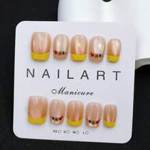 10pcs Set Handmade Nail Stickers, Champagne Color Short Trapezoidal Shape, Fashionable Fragrant Style French Manicure Stickers, Nail Stickers, New Year Manicure, Valentine's Day Manicure, UV Gel Manicure, Summer Manicure, Wearable Nail Art, Elegant And Generous Design, High-End French Style, Gel Manicure, Shiny - Champagne - View 15