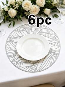 1/4/6pcs Creative Line Wave PVC Gold Foil Placemats & Coasters, Suitable For Home Dining Table Decor, Tea Cup Heat Insulation Pads, Protect Tabletop, Home Kitchen Tea House Coasters, Minimalist Style Coasters, Wedding Holiday Party Coasters - Multicolor - View 8