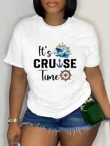 Talla - Talla - Camiseta de Manga Corta para Mujer con Estampado 'Cruise', Diseñpara Viajes de Crucero, Perfecta para Uso Cómodo e casual en Primavera y Verano - Blanco - Ver 4
