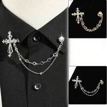 1 Piece Of Korean-Style Fashionable High-End Men's Brooch With Cross, Heart, And Chain Design, Badge For Suits, Clothing Accessory - Bạc - Xem 1
