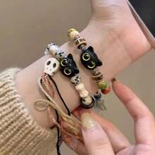 1pc Fashionable Elegant Chinese Style New Multifunctional Cute Black Cat Pattern Woven Bracelet, Suitable For Daily Wear, Unisex - Multicolor - View 3