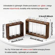 1 buah Bingkai Kayu Solid Alami Dekoratif Minimalis Modern Gaya Boho Rustic Farmhouse yang Kokoh dan Tahan Lama dengan Tabung Uji Plastik Transparan Anti Pecah yang Dapat Dilepas, Vas Stasiun Perbanyakan Tanaman Hidroponik Gaya Nordik, Desain Bingkai Persegi Panjang Cokelat Tua - A - View 3