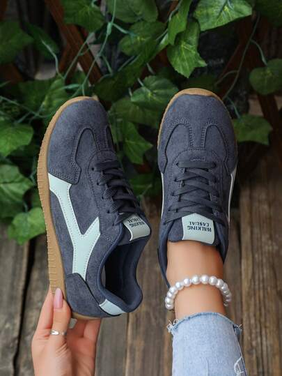 Zapatillas deportivas casuales versátiles con acento a rayas para mujer, zapatos deportivos casuales de moda, cómodos, duraderos y transpirables para todo el año con suela de goma suave, ligera y liviana - Zapatillas deportivas casuales de patchwork - Con cordones, ligeras, delgadas y suela suave - Para caminar, patinar, uso diario - Cómodas, de moda, multifuncionales - Combina moda y comodidad