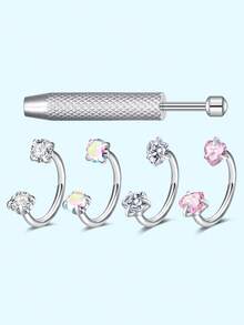 Bộ 5 khuyên mũi hình trái tim, ngôi sao, tròn, móng ngựa đính đá CZ, ren trong, thép không gỉ 18 gauge 8mm, lý tưởng cho xỏ mũi, sụn tai, vành tai, môi, trang sức xỏ mũi, trang sức cơ thể cho nam nữ, đeo hàng ngày, quà tặng lễ hội - Nhiều màu - Xem 15