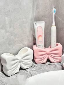 1 pieza Soporte para cepillo de dientes con lazo estilo femenino, estante creativo para almacenamiento de cepillo de dientes y pasta de dientes en el baño - Multicolor - Ver 3