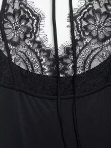 山茶花新款夏季女士时尚性感撞色蕾丝吊带连体衣黑色 - 黑色 - 查看 5