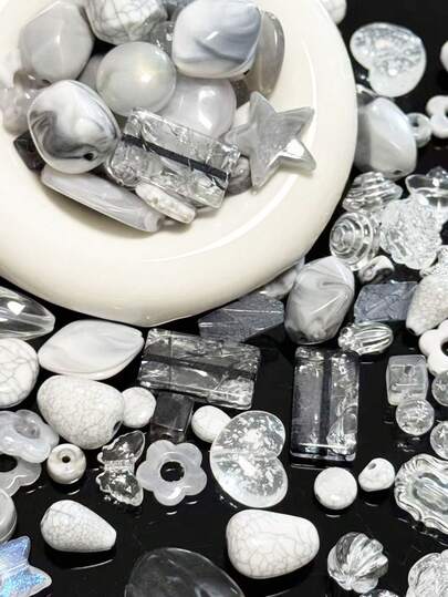 High Quality Bohemian Style Cracked Gray Series Bead Decoration Mix And Match Design, DIY Phone Case With Cream Glue, Hand Woven Bracelet, Necklace And Hair Clip Decorative Accessories, Baroque Style Jewelry Material, Etc