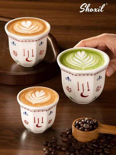 1pc Middle Eastern Saudi Style Handheld Coffee Cup, Small Espresso Cup, Single Serve Coffee Cup, Saudi Coffee Cup, Tea Cup, Ramadan Holiday Gift, Suitable For Gatherings, Afternoon Tea, Camping, Hotel, Office