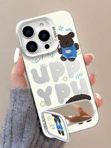 1pc Cute Cartoon Overalls Dog Design Phone Case, Suitable Compatible With Apple 16 Pro Max, 17 Air, New 15/14 Plus, Mirror Stand, 13/12, Matte Silver, Full Body Protective Cover - Multicolor - View 2