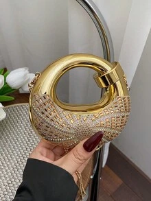 新款亚克力迷你手提包，时尚手拿包，个性化新月形晚宴包，配链条肩带 - 金色 - 查看 10