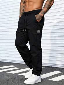 Men's Casual Cargo Pants, Fashionable Outdoor Workwear Trousers With Multiple Pockets, Spring/Summer Sports - Black - View 2