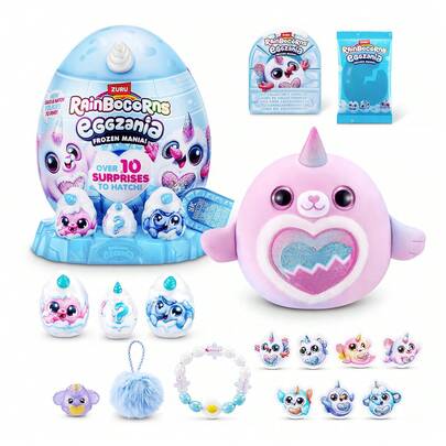 ZURU Trứng bí ẩn Rainbocorns Eggzania, Chọn Frozen Mania HOẶC Mini Mania, Hộp bí ẩn sưu tầm, Đồ chơi nhồi bông hình thú khổng lồ kèm phụ kiện, Quà tặng bất ngờ khi mở hộp dành cho bé gái từ 3 tuổi trở lên (Kiểu dáng có thể khác nhau)
