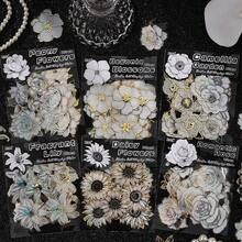 1Pack 20Pcs Gold Foil White Ink Floral PET Stickers Retro Rose & Peony Pattern For Journal DIY Scrapbook Decoration - Multicolor - View 2
