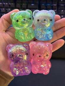 1pc Glitter Crystal Bear, Axolotl, Soft Slow Rebound Stress Relief Toy, Tabby Squishy Toy, Portable Squeeze Toy, Suitable For All Ages, Autism, Holiday & Birthday Gift, Cute & Fun Toy - Kỳ nhông pha lê xanh - Xem 4