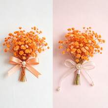 48 piezas de flores artificiales mini realistas con respiración (aproximadamente 10 cm), flores falsas de Gypsophila naranja, tono naranja elegante adecuado para: fiestas, decoración del hogar, centros de mesa para comedor, bodas y compromisos, graduaciones, envoltura de regalos DIY, tarjetas, suministros de artesanía de resina, decoraciones del Día de la Madre y Navidad, acentos florales interiores/exteriores, boutonnières, relleno de jarrones - Aliento de bebé - Ver 9