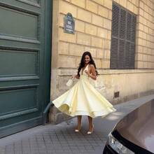 Nuevo vestido midi de moda para mujer con detalles de volantes y espalda descubierta en colores sólidos y diseño holgado - Amarillo - Ver 3