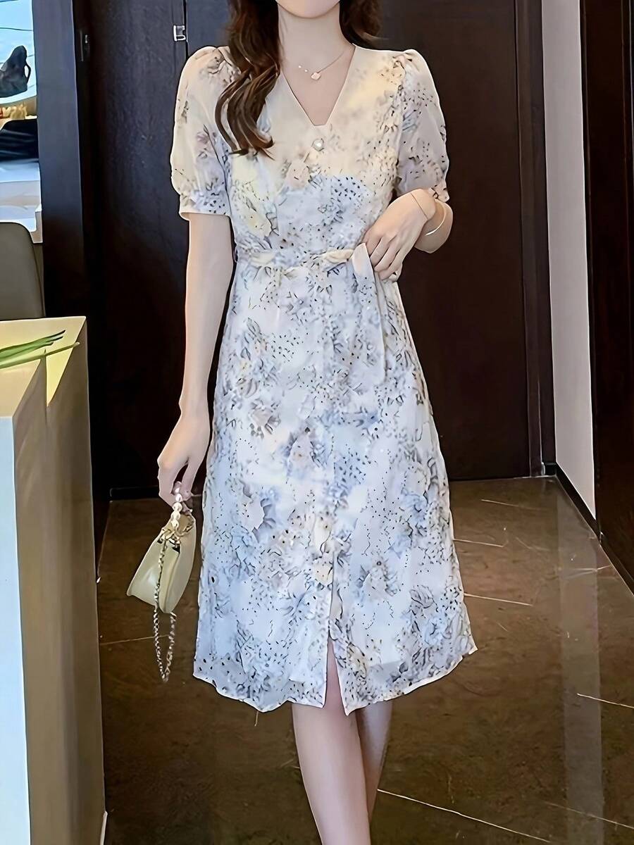 Women Midi Dresses - Apricot - View 1