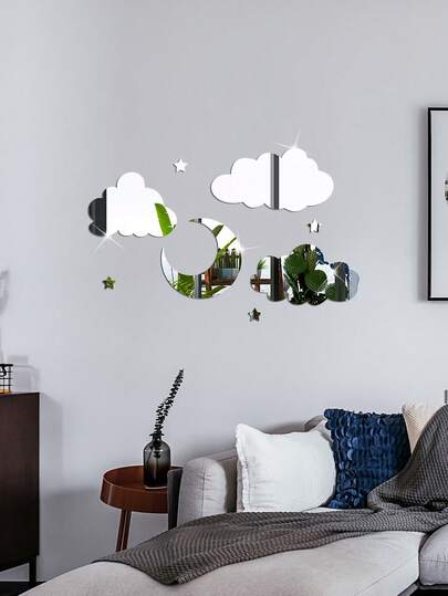 OUTANA Pegatinas de pared autoadhesivas de nubes y luna de acrílico, removibles, adecuadas para el hogar, la sala de estar, el dormitorio, la oficina, el dormitorio, disponibles en dorado, plateado y negro