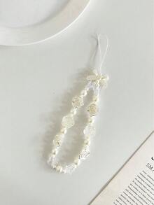 White Rose Flower Mobile Phone Hanging Chain, Fashion Pendant, Earphone Charm - Multicolor - View 3