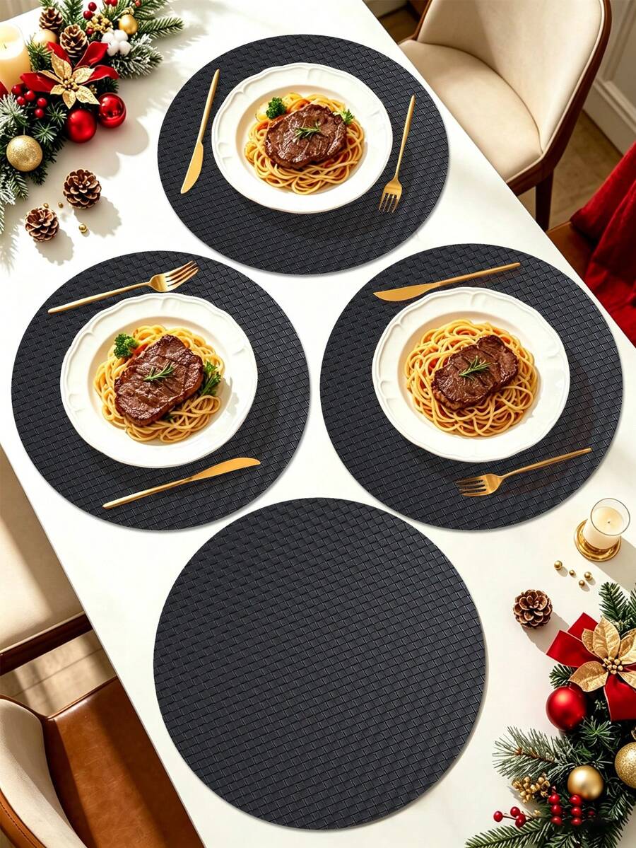 1/120pcs Round PU Leather Placemats, Waterproof & Oil-Resistant Decorative Mats, Washable Tableware Pads, Non-Slip & Odorless Protective Mats, Suitable For Restaurants, Cafes, Homestays, Perfect For Holidays, Parties, Gatherings, Birthdays, Weddings, Dinner Parties - Multicolor - View 1