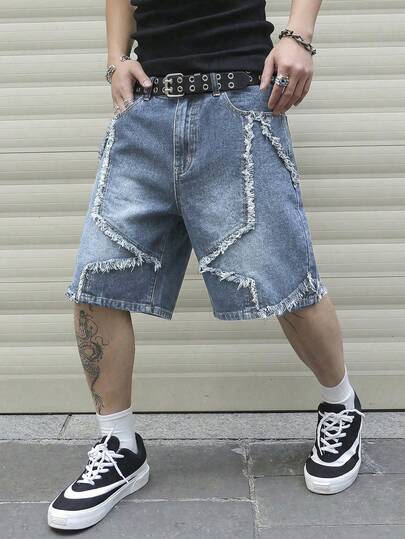 Pantalones cortos vaqueros de pierna ancha y holgada, pantalones cortos vaqueros medianos y holgados estilo Y2K, estilo casual de calle, pantalones cortos vaqueros con bolsillos laterales de algodón para el verano