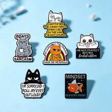 Alfinetes de Expressão de Gato Sarcástico Engraçado - Inclui 6 Estilos de Gatos com Citações Humorísticas e Peixes de Humor, com Texto Humorístico em Negrito, Base de Metal Durável e Contorno Preto, Broches de Metal Neutro Adequados para Amantes de Gatos e Fãs de Memes, Uso Diário ou Presente, Acessório de Moda com Tema de Humor Ácido - Multicolorido - Visão 4