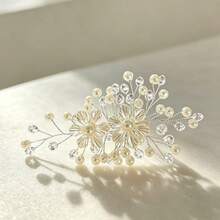 Export Cross-Border Handmade Faux Pearl Bridal Hair Comb Headpiece Accessories, Silver Color Wedding Dress Decoration Valentine's Day Accessories - Silver - View 9