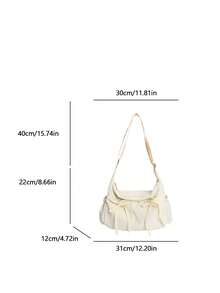 韩日风可爱蝴蝶结纯色布艺单肩包，休闲百搭，轻便可折叠，拉链封口，可调节肩带，适合学生/大学生，简约褶皱多口袋斜挎包，日常使用、购物、约会皆宜 - 彩色 - 查看 12