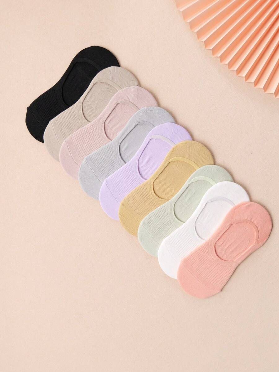1/5 Pairs Random Color No Show Socks For Women, Heart-Shaped, Pink, Black, White, Refreshing, Fashionable, Minimalist, Personalized, Soft, Comfortable, Moisture-Wicking, Suitable For Party And Gathering - Multicolor - View 1
