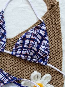 Onefish Plaid Bikini Set For Beach Vacation Summer - Blue - View 7