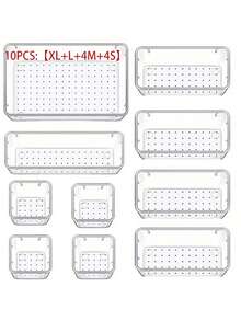7/9/16/25pcs Transparent Plastic Drawer Storage Organizer Boxes Set, Suitable For Bathroom Cabinet, Kitchen, Office, Bedroom, School Supplies, Household Items, Multi-Purpose Storage Boxes For Cosmetics, Stationery, Miscellaneous - Clear - View 13