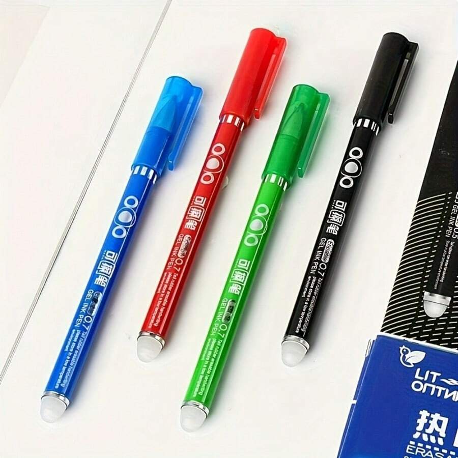 Bộ 4 bút bi có thể xóa, bút gel có tẩy, đồ dùng học tập và văn phòng phẩm cho học sinh.