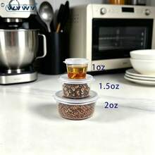 WVWV 100个带铰链盖的防漏塑料迷你调味罐，适合存放番茄酱、沙拉酱、奶昔，也可用于户外露营、节日派对、家庭聚会，还可用于存放颜料、耳环、项链、戒指等。 - 1oz/100pcs - 查看 4