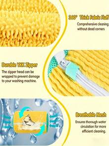 1pc Universal Large Capacity Anti-Deformation Protective EVA Padded Mesh Shoe Washing Bag, Aesthetic Minimalist Yellow Cylindrical Hidden Zipper Machine Washable Sneaker Laundry Protector Net For Spring Cleaning Back To School Renter Friendly - View 4