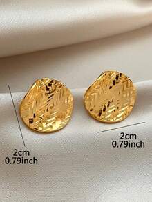 1 Pair Elegant Textured Gold Geometric Circle Minimalist Earrings, Suitable For Women's Daily, Commute, Festivals And Parties - Yellow Gold - View 3