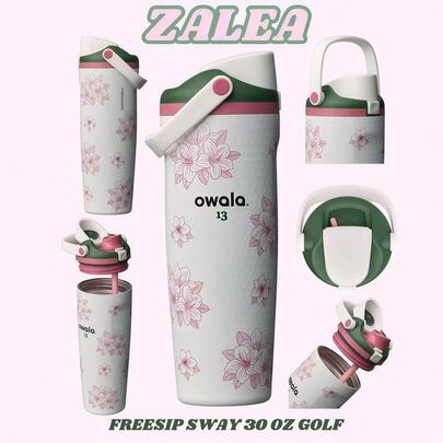 Botella de agua aislada Owala Golf de 30 onzas, con pajita y asa de transporte, gran capacidad, termo deportivo portátil para uso al aire libre
