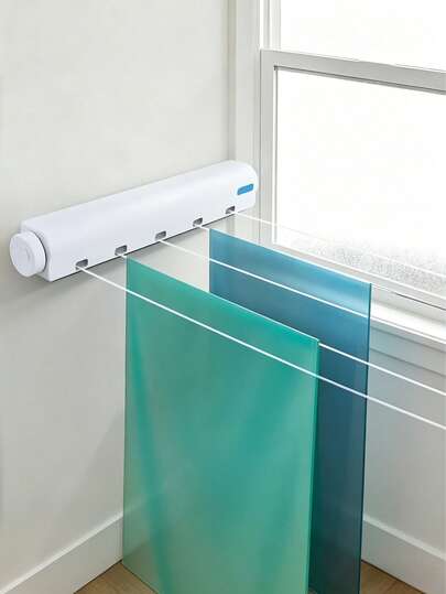 4/5-Line Wall-Mounted Retractable Clothesline, Invisible Clothesline, White ABS Casing, Heavy-Duty Nylon Rope, Waterproof, Windproof, Weather-Resistant, Sag-Resistant, Tangle-Resistant, Easy To Install, Space-Saving, Suitable For Balcony, Bathroom, Laundry Room, Courtyard, Apartment, RV, Indoor And Outdoor Household Use